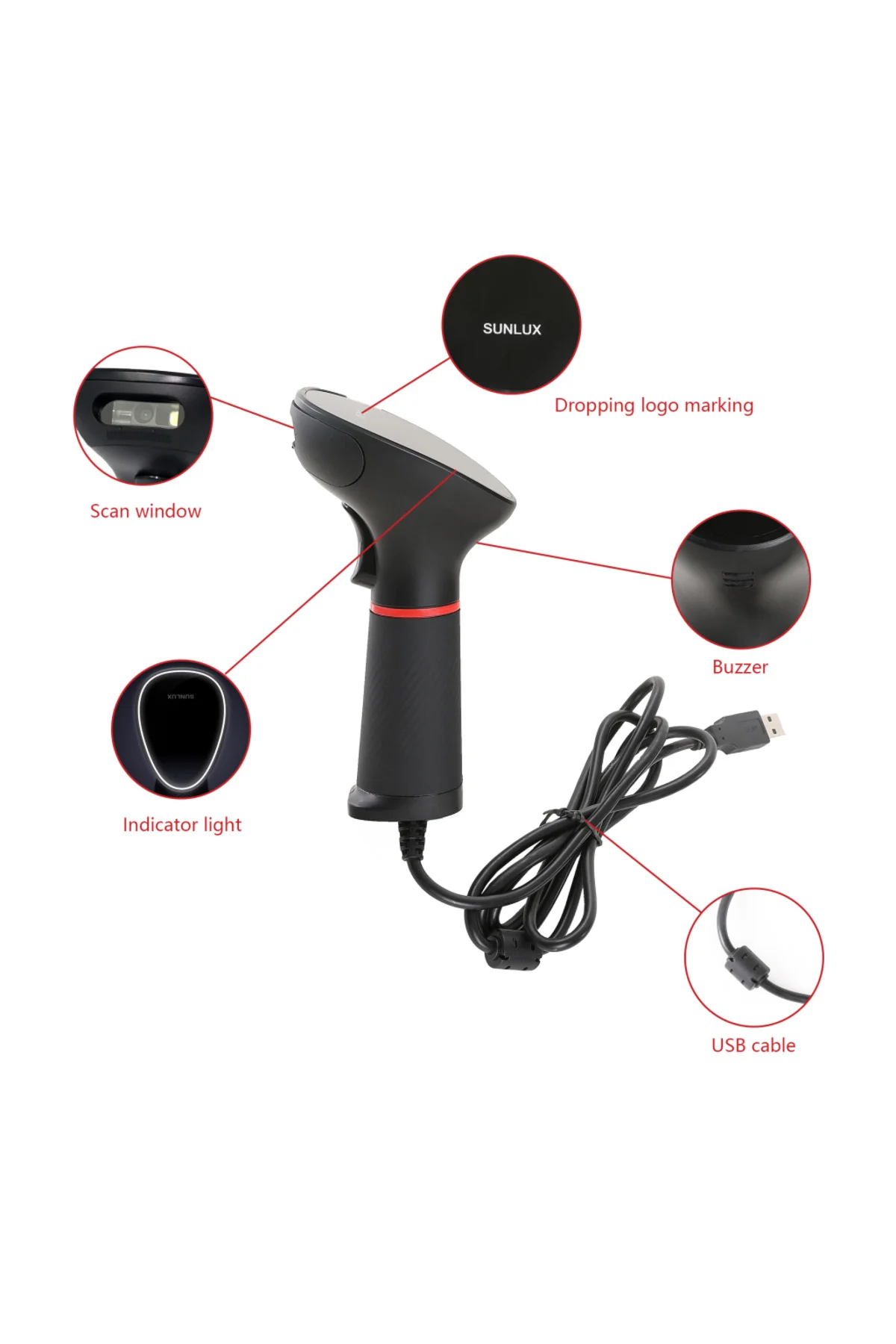 SUNLUX XL-3610, EL Tipi, Cmos, USB Kablolu, 2D Karekod, Barkod Ok