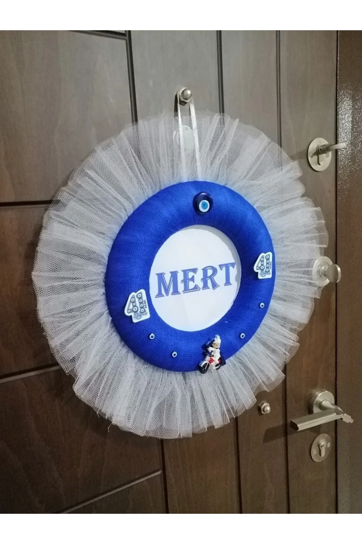 Sünnet Kapı Süsü Beyaz Tüllü Isim Yazılı Snk6
