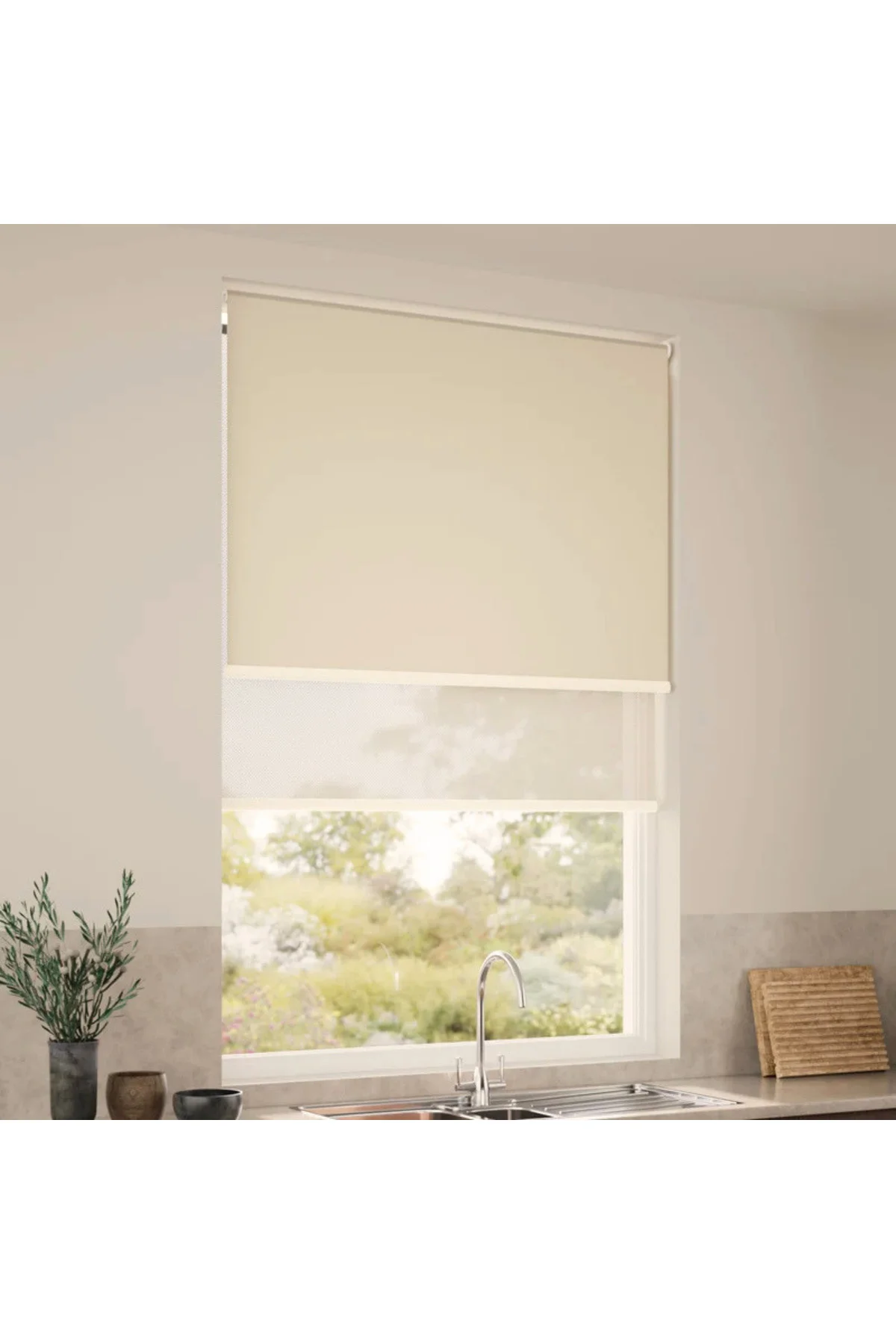 SunScreen Çiftli Sistem Stor Perde (Screen+Blackout Stor) Alüminy