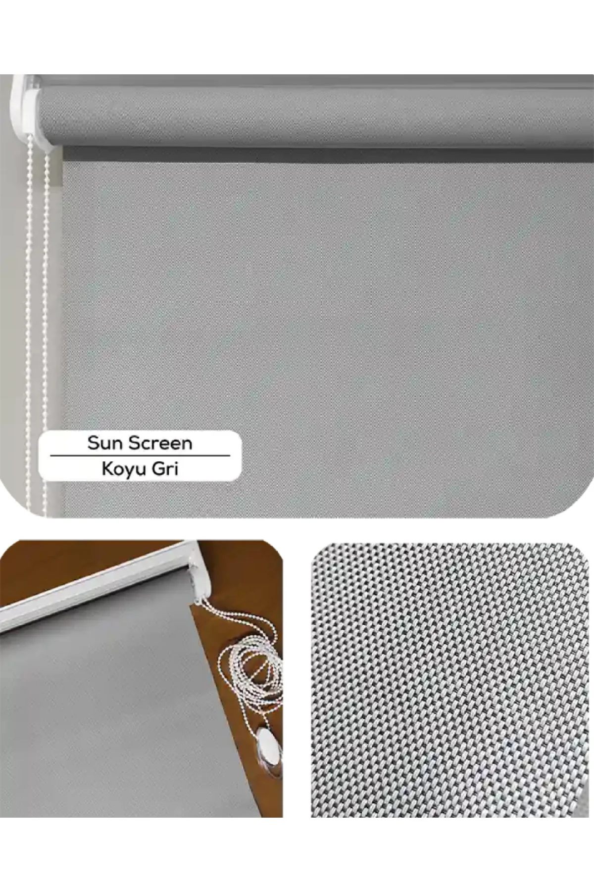 SunScreen Modern Lüks (UV) Stor Perde, Alüminyum Kasalı Yüksek Kaliteli / K.Gri SCREENQX/007W