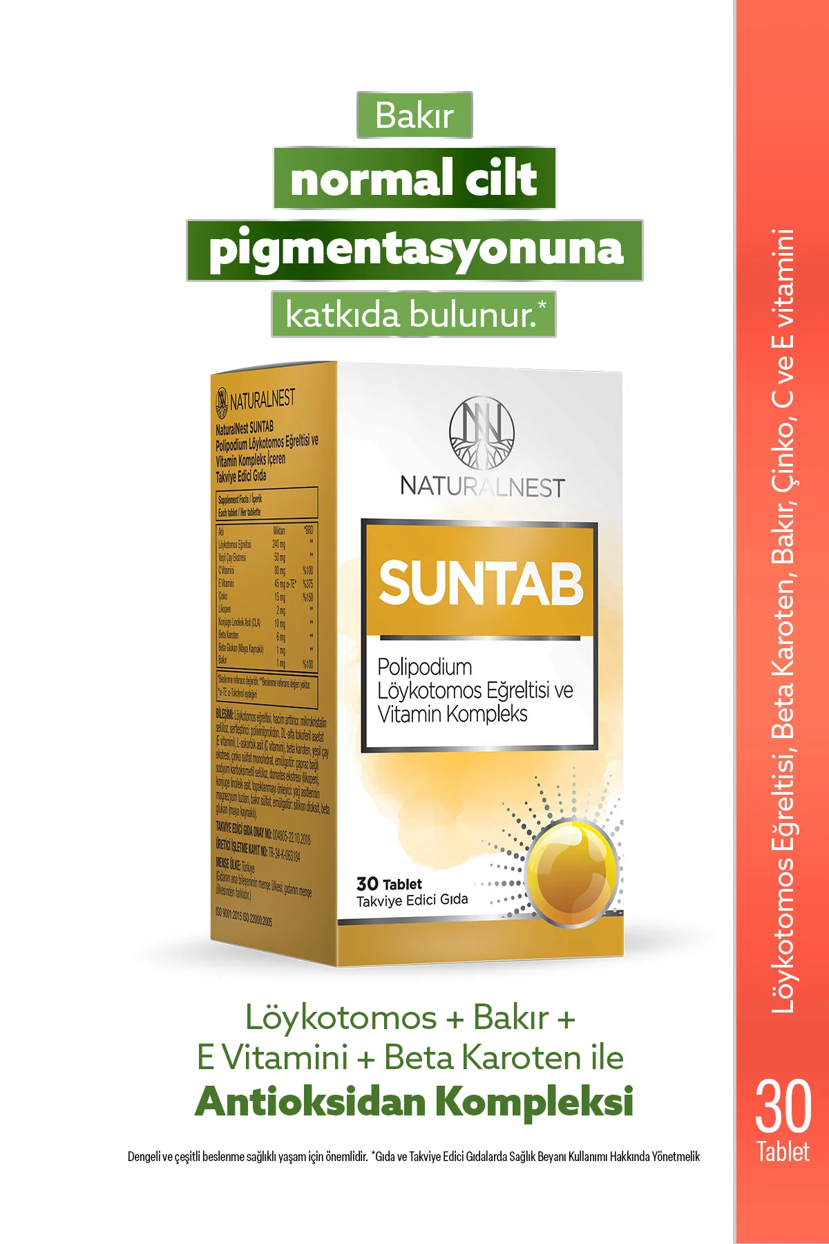 Suntab 30 Tablet - Beta Karoten, Beta Glukan, Yeşil Çay Ekstresi, C vitamini, E Vitamini, Çinko Suntab 30 Tablet - Beta Karoten, Beta Glukan, Yeşil Çay Ekstresi, C vitamini, E Vitamini, Çinko