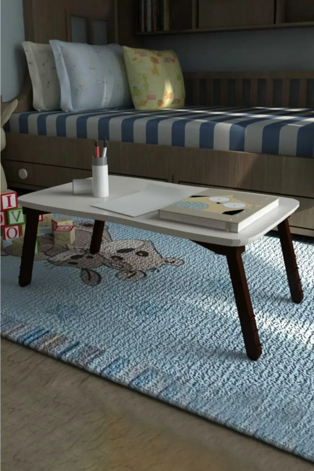 Suntalam Laptop Sehpa Çalışma Kahvaltı Masası Krem 60 cm 23 cm Be