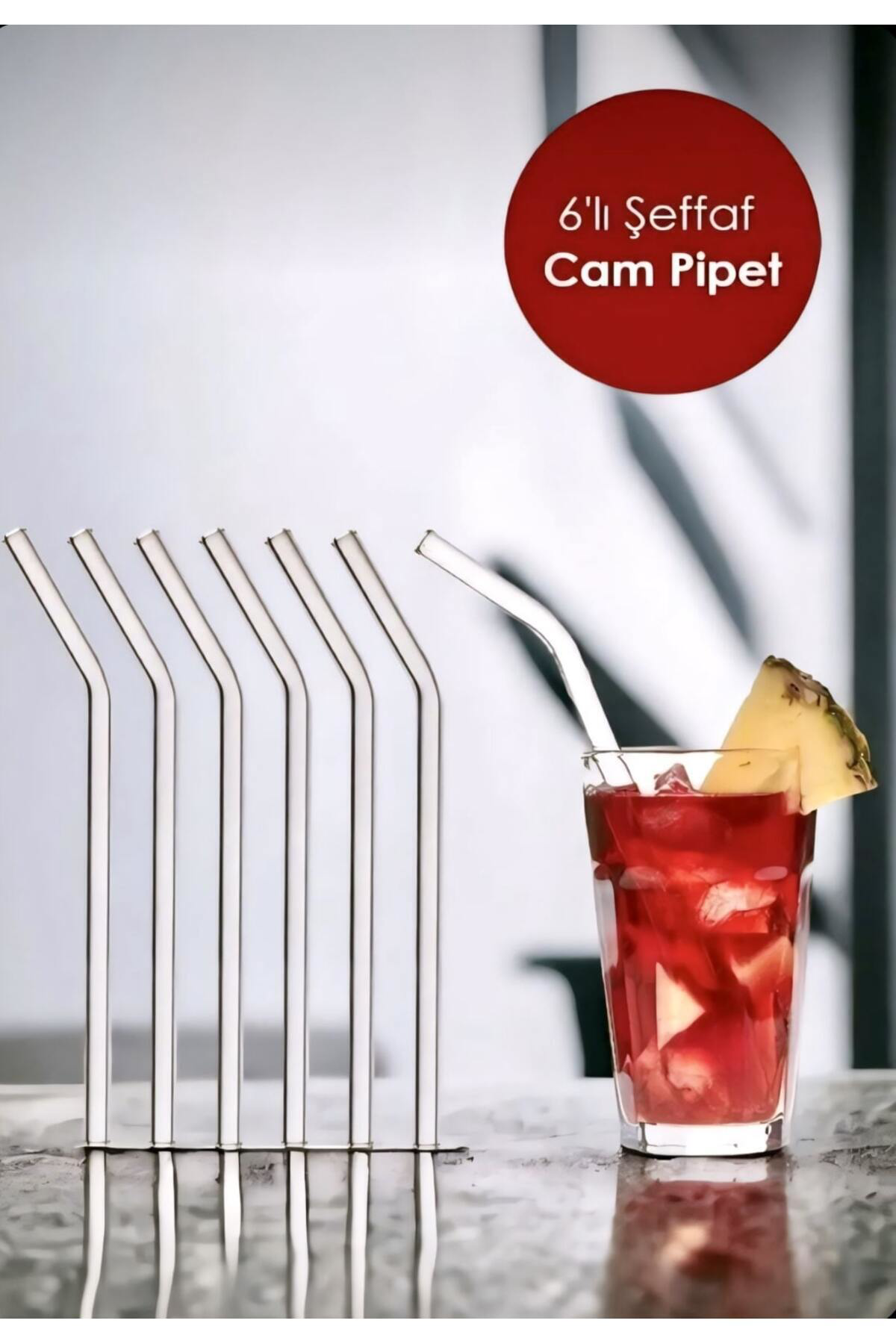 Sunum Bardağı Pipeti Şık Tasarım Modern Cam Pipet 6 Adet AXE11A-1