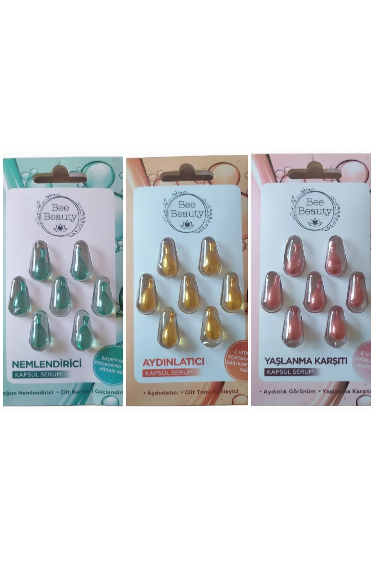 Süper 3 lü Kapsül Serum Seti ( Yaşlanma Karşıtı + Nemlendirici + Aydınlatıcı )