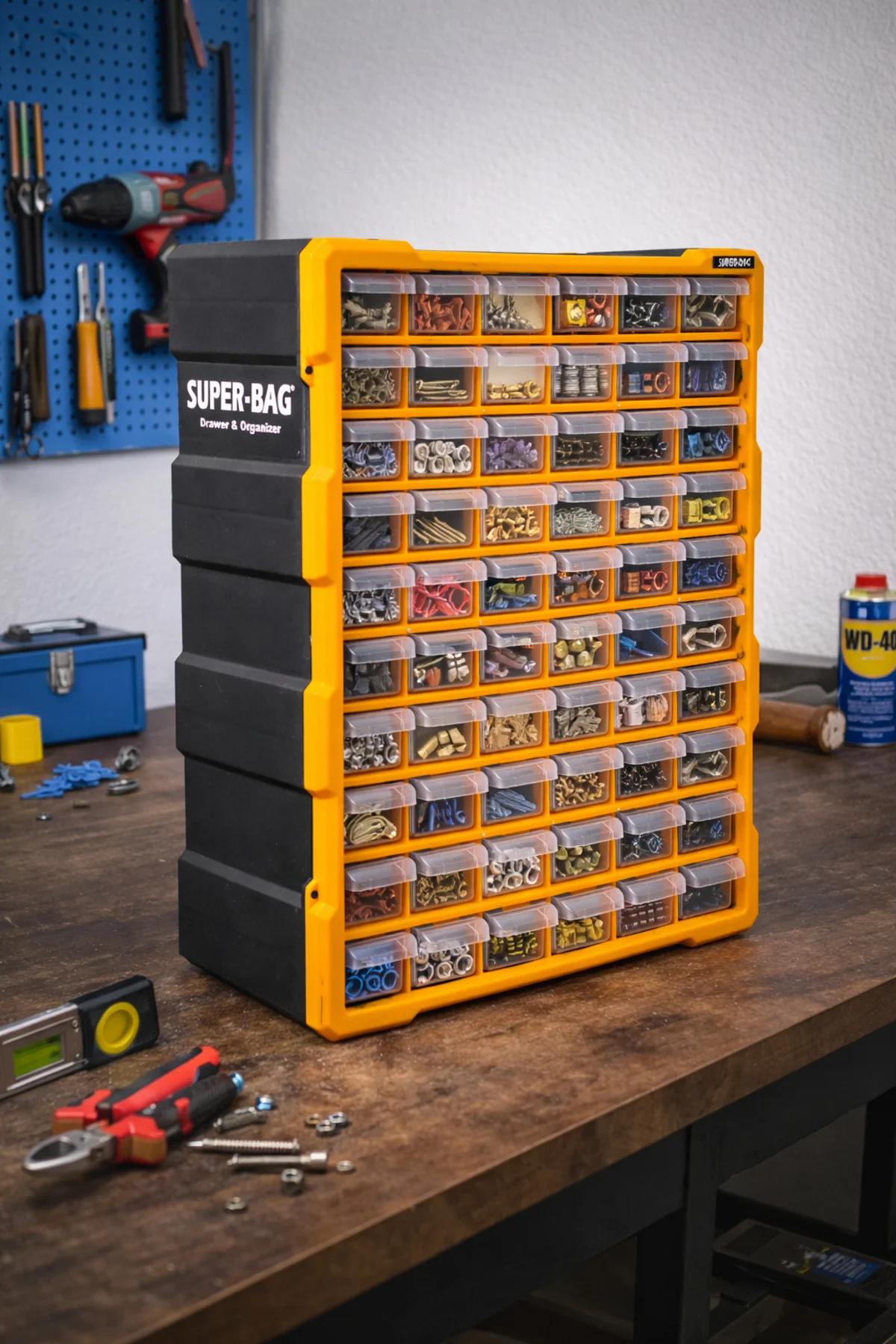 Super-Bag 60’lı Çekmeceli Organizer – Duvara Monte Vida, Dübel, Hırdavat Düzenleyici Kutu