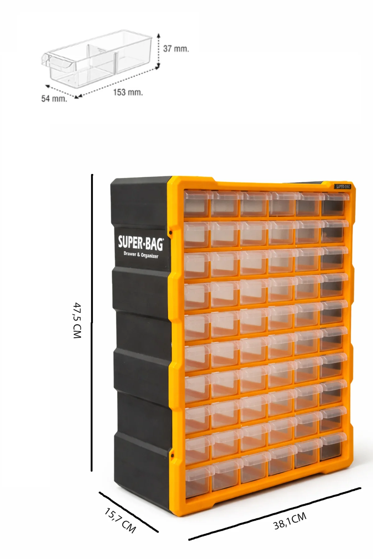 Super-Bag 60’lı Çekmeceli Organizer – Duvara Monte Vida, Dübel, Hırdavat Düzenleyici Kutu