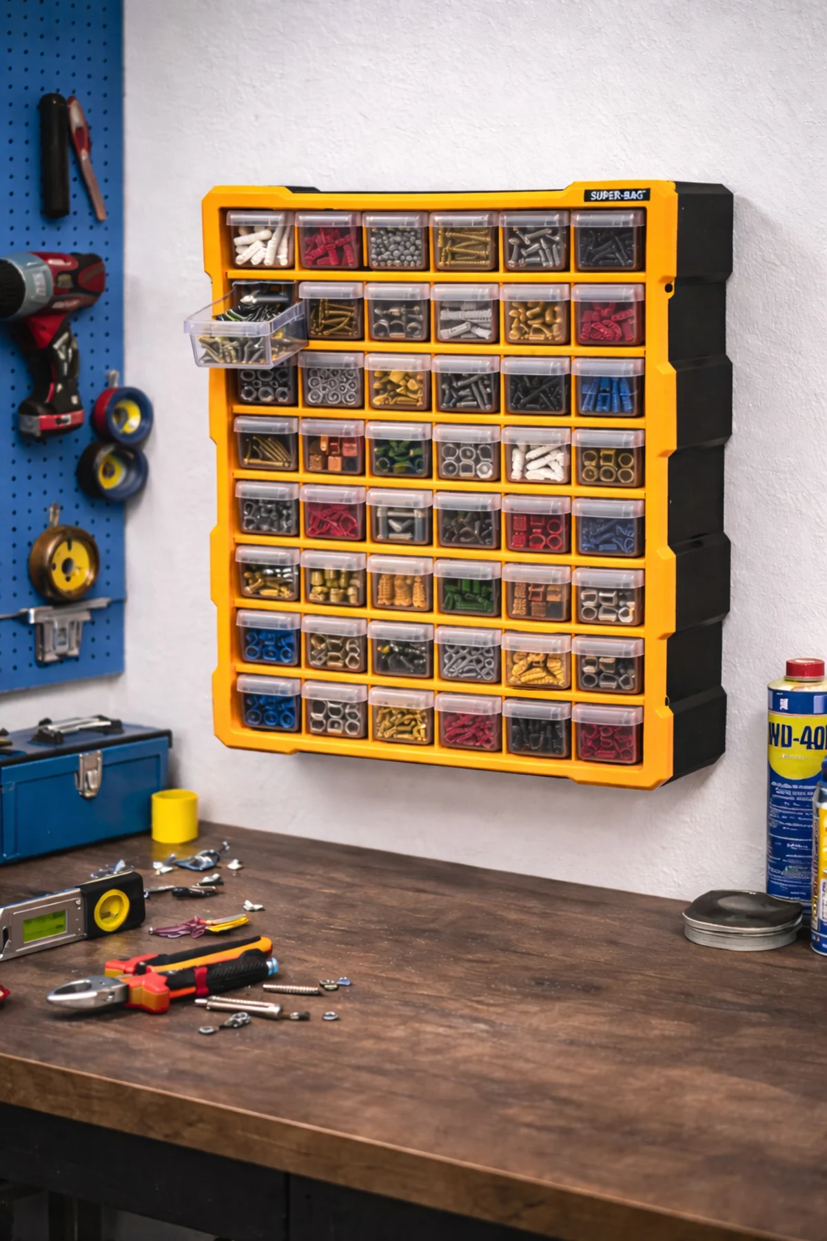 Super-Bag 60’lı Çekmeceli Organizer – Duvara Monte Vida, Dübel, Hırdavat Düzenleyici Kutu