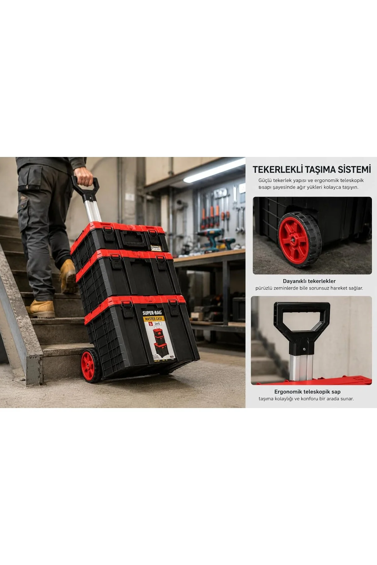 Super-Bag S-M-L Master Case 3'lü Set Tekerlekli Alet Taşıma Çanta