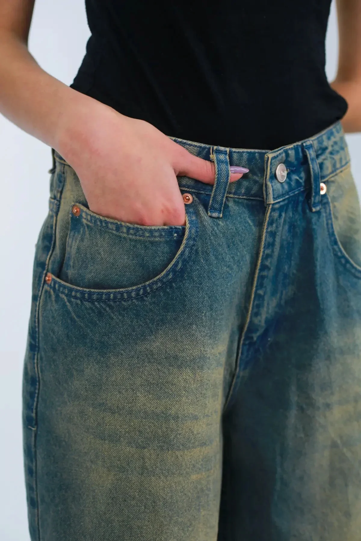 Süper Baggy Yıkamalı Bol Kesim Jean