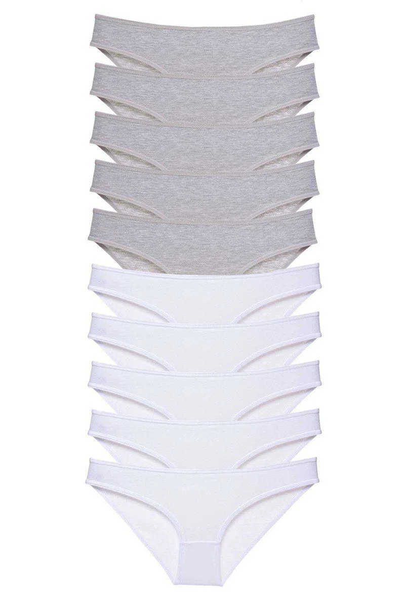 Süper Eko Set Likralı Kadın Slip Külot Gri Beyaz 10'lu Pamuklu Set