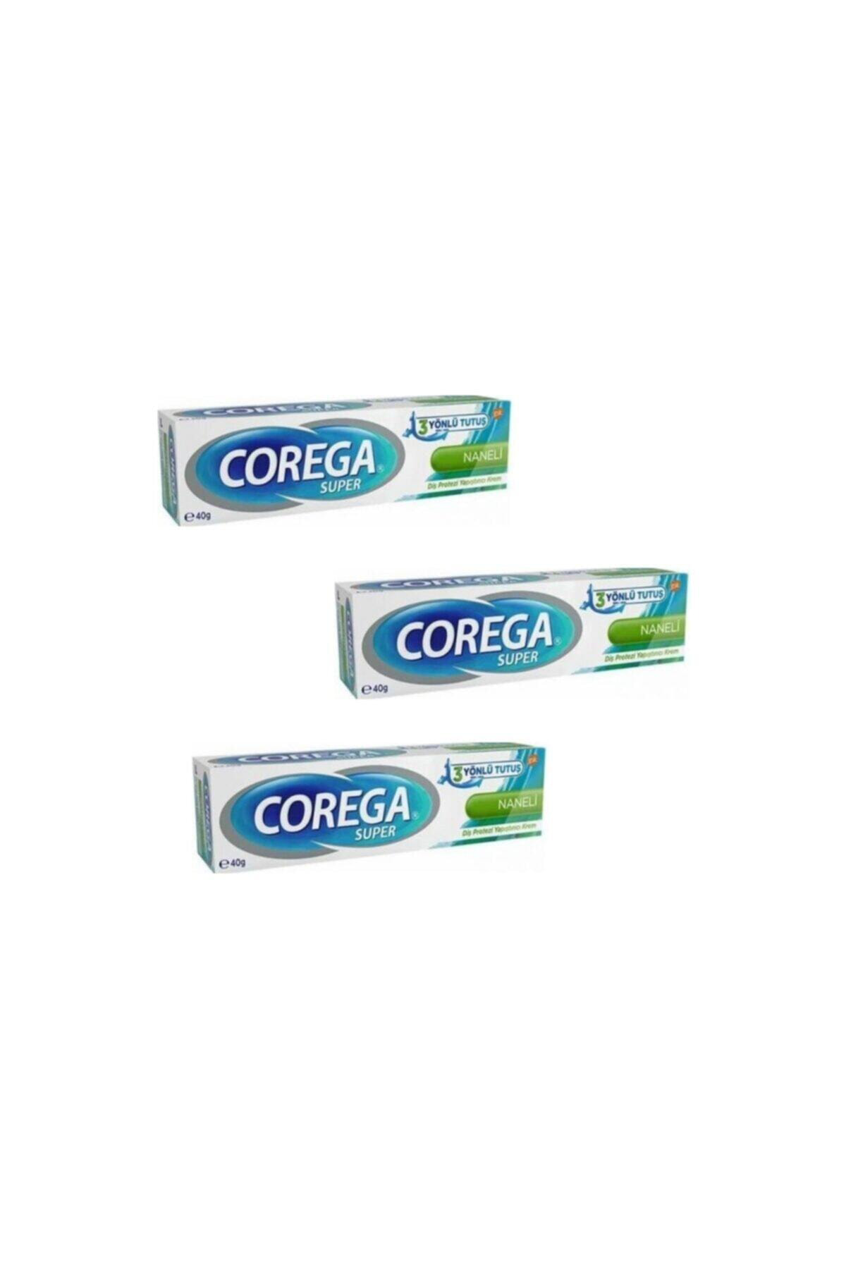 Corega Super Naneli Diş Protezi Yapiştirici Krem 40Gr 3 Adet