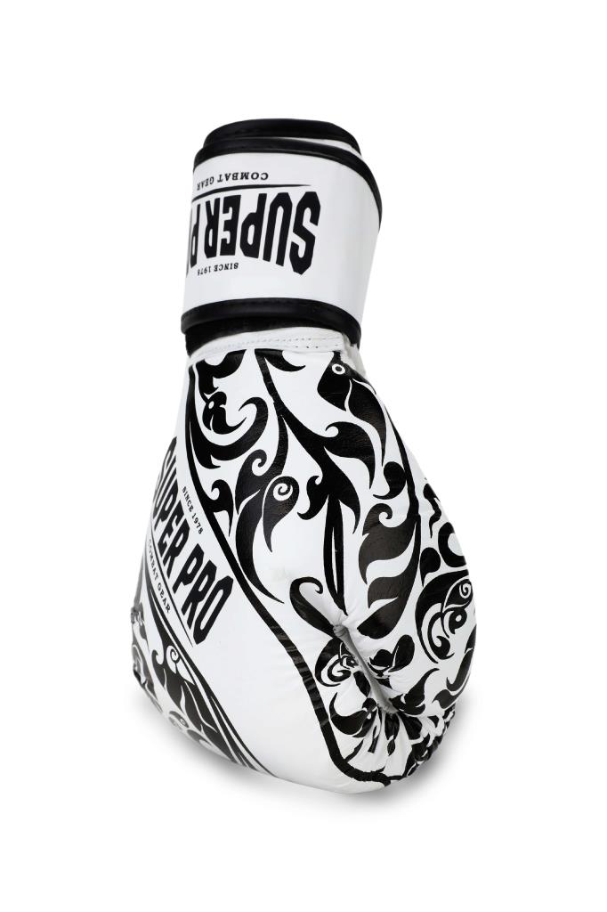 Titan Sport Süper Pro Beyaz Üzeri Siyah İşlemeli Deri Boks Eldiveni 12 Oz
