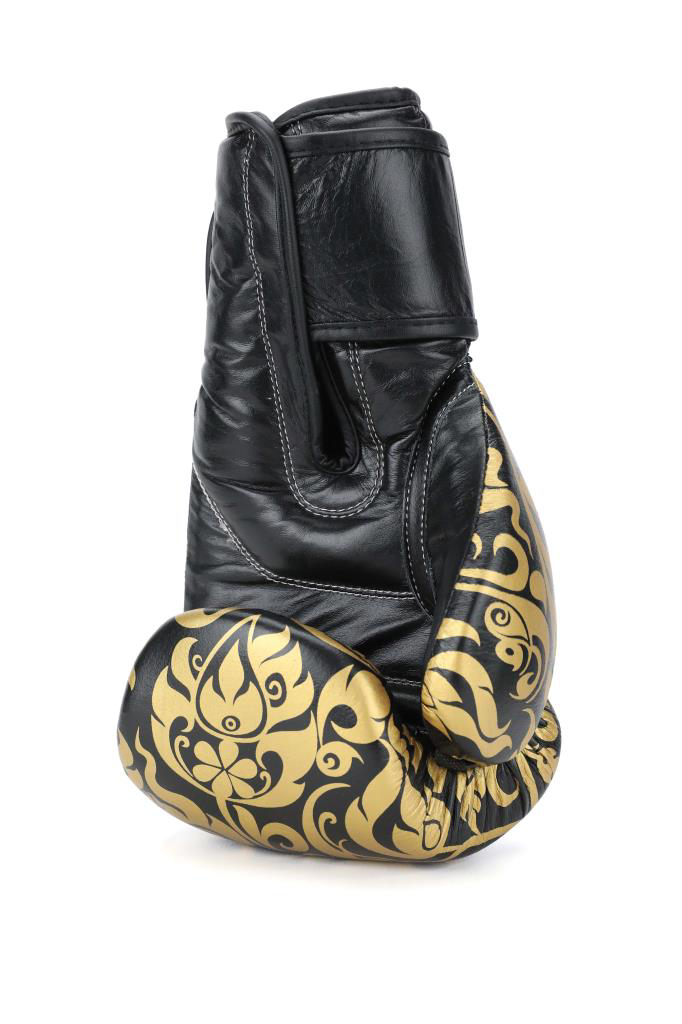 Titan Sport Süper Pro Siyah Üzeri Sari İşlemeli Deri Boks Eldiveni 12 Oz