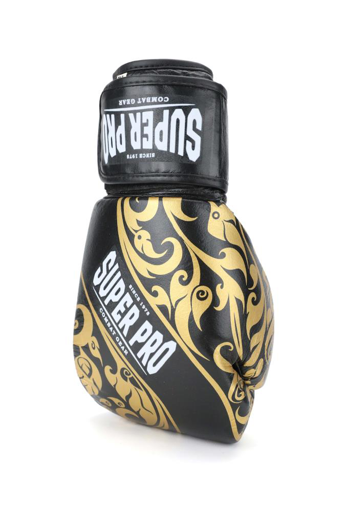 Titan Sport Süper Pro Siyah Üzeri Sari İşlemeli Deri Boks Eldiveni 12 Oz
