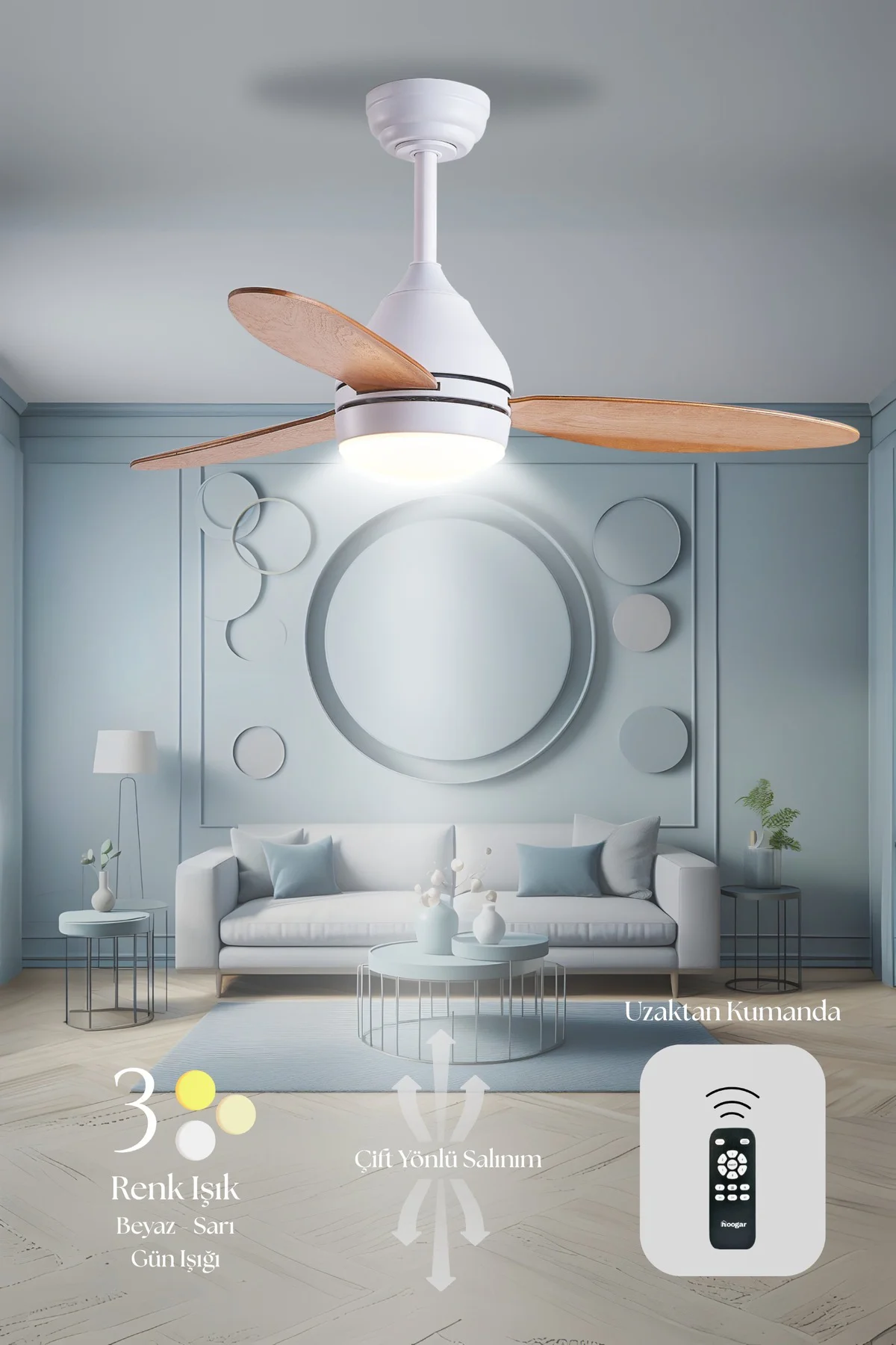 Süper Sessiz 3 Renk Uzaktan Kumandalı Dimmer Ayarlı Özel Bambu 95