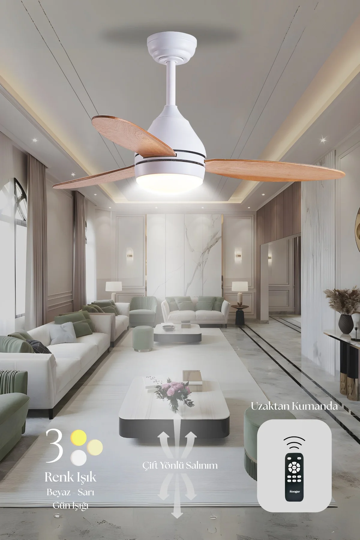 Süper Sessiz 3 Renk Uzaktan Kumandalı Dimmer Ayarlı Özel Bambu 95