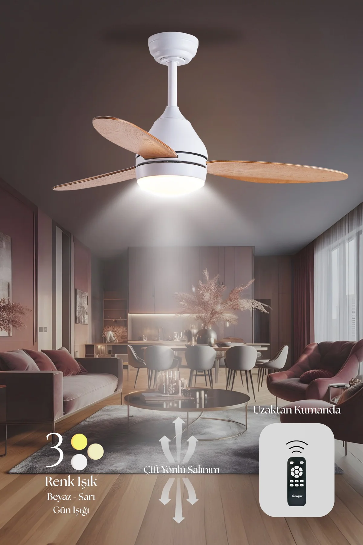Süper Sessiz 3 Renk Uzaktan Kumandalı Dimmer Ayarlı Özel Bambu 95