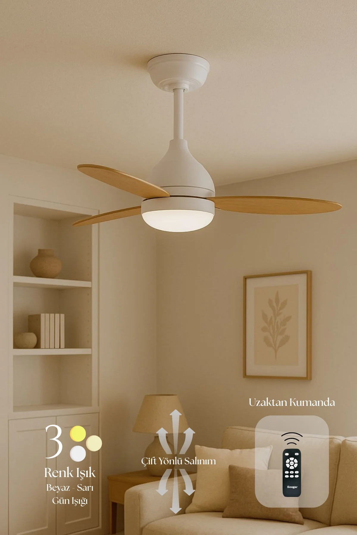 Süper Sessiz 3 Renk Uzaktan Kumandalı Dimmer Ayarlı Özel Bambu 95