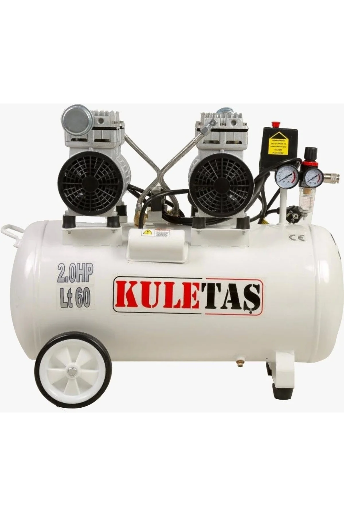 Süper Sessiz Yağsız Kompresör 60 Litre Çift Motor 2 Hp