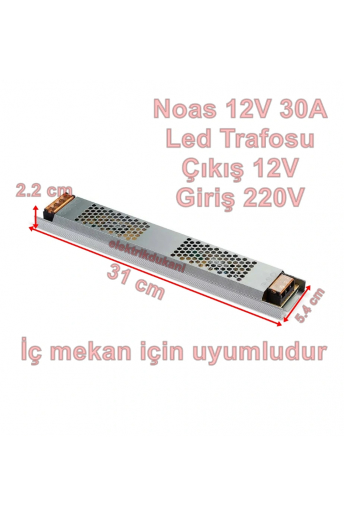 Süper Slim 12v 30A Şerit Led Trafosu 360w IP20 (12 Volt 30 Amper