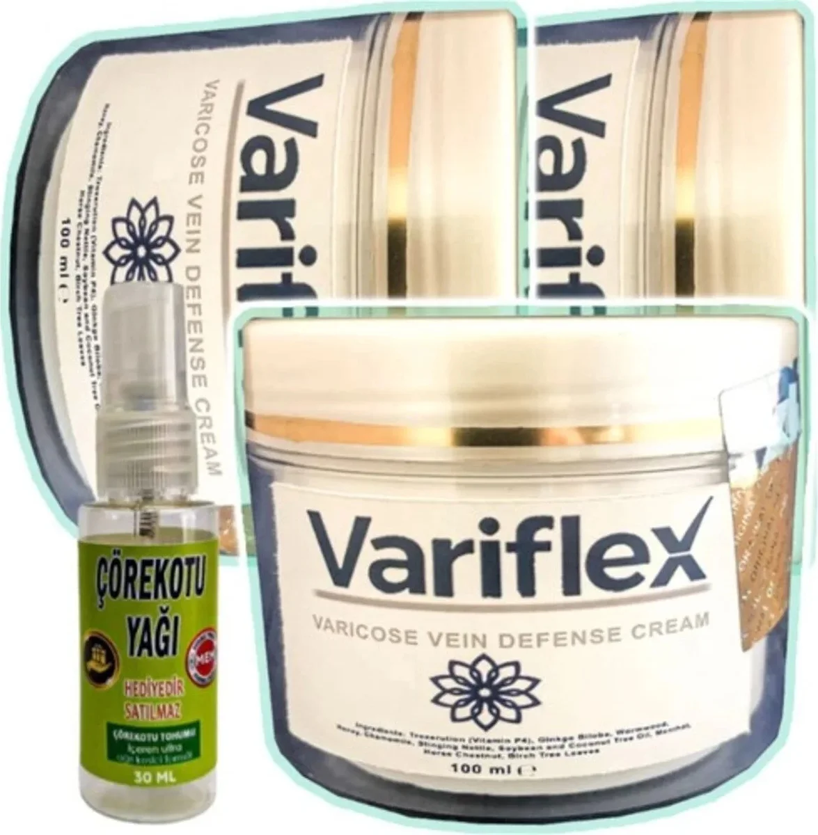 Süper Variflex Bacak Bakımı Kremi 100ml x 3 + Çörek Otu Yağı 30ml - Bacak Ağrısı ve Yorgunluğu İçin Etkili Çözüm