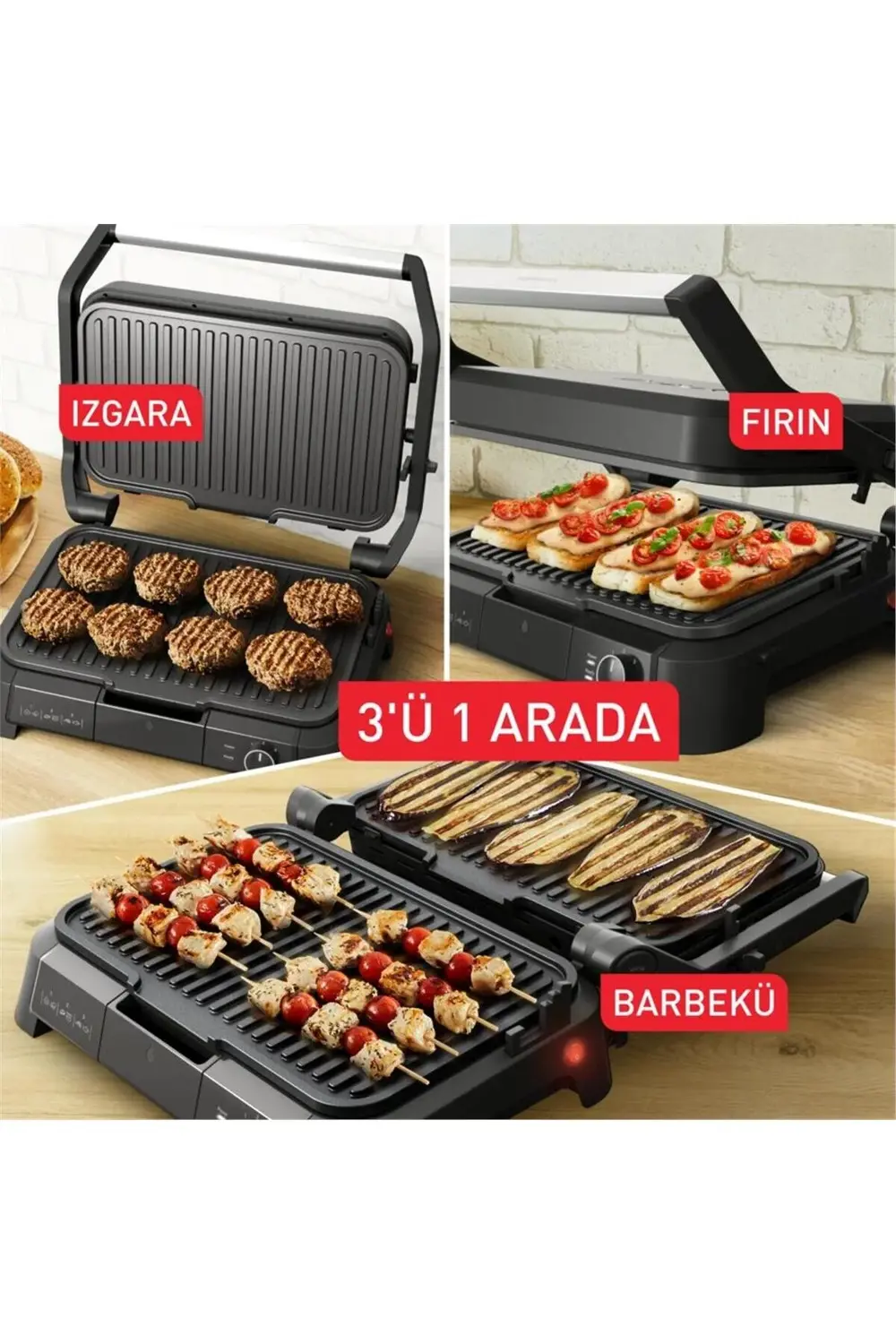 Tefal Supergrill 3İn1 Xl 8 Porsiyon Kapasiteli 2200 Watt Barbekü İzgara