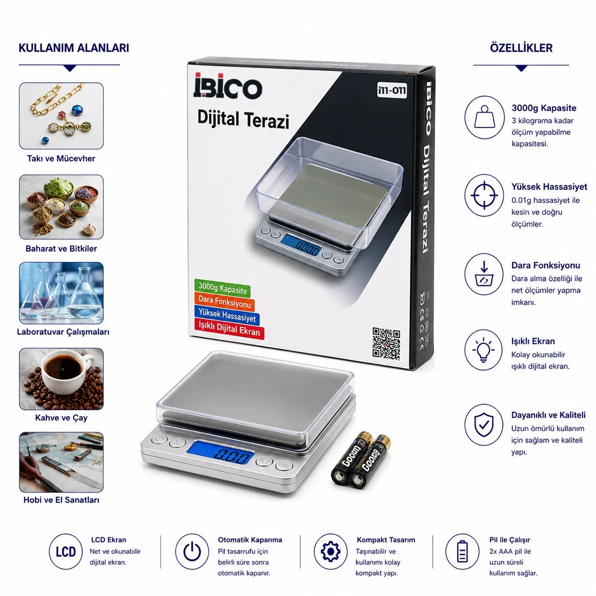 Superıor Mını I-2000 3000gr/0.1gr Mini=10.5x13cm Hassas Tartı - Terazi Şeffaf Pls.kapak  Pilli Bx40 Fiyatı, Yorumları ve Özellikleri