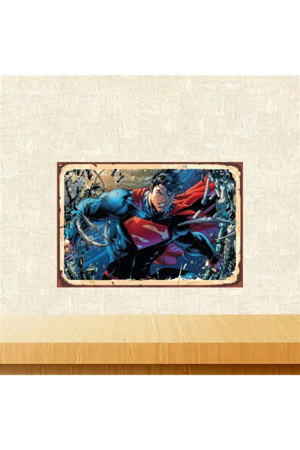 Superman Tasarımlı Retro Ahşap Tablo 20-30 cm Tkfx5614