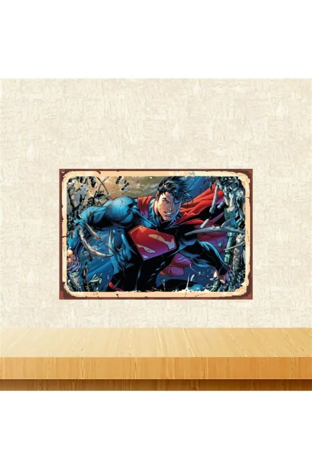 Superman Tasarımlı Retro Ahşap Tablo 20-30 Cm Tkfx5614