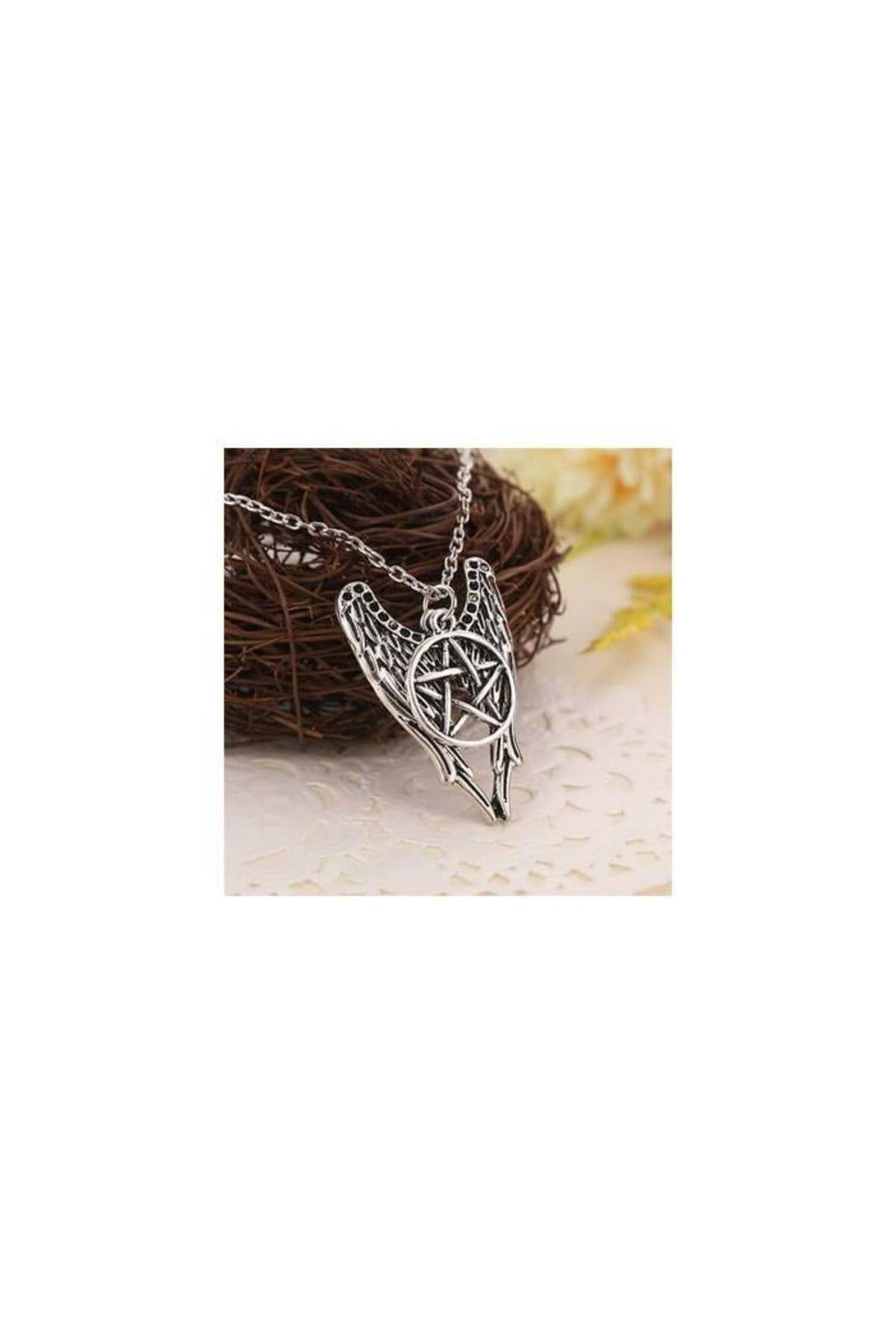Supernatural Castiel Pentacle Angel Wings Kolye