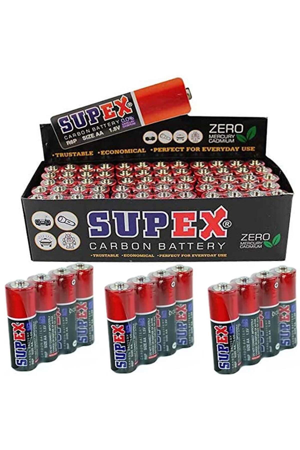 Supex R6 1.5 Volt Çinko Karbon AA Kalem Pil 60'lı Kalem Pil