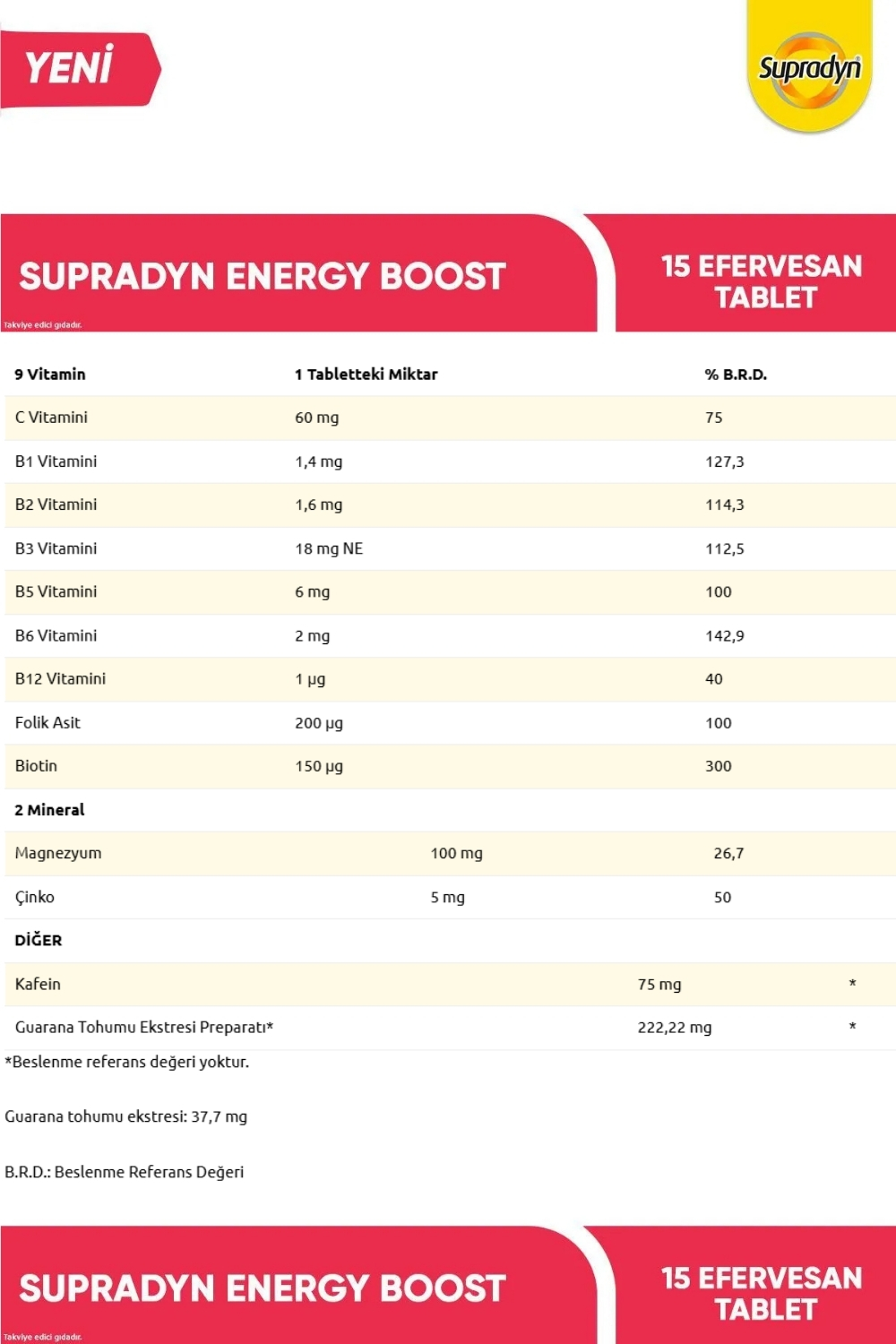 Supradyn Energy Boost 15 Efervesan Tablet x 4 Adet Supradyn Energy Boost 15 Efervesan Tablet x 4 Adet