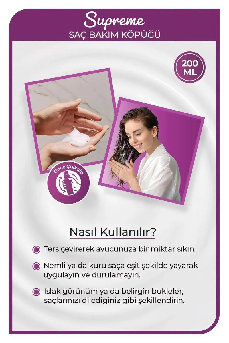 Supreme Saç Köpüğü 200 ML - Nemlendirici Saç Şekillendirme Köpüğü Fiyatı, Yorumları ve Özellikleri