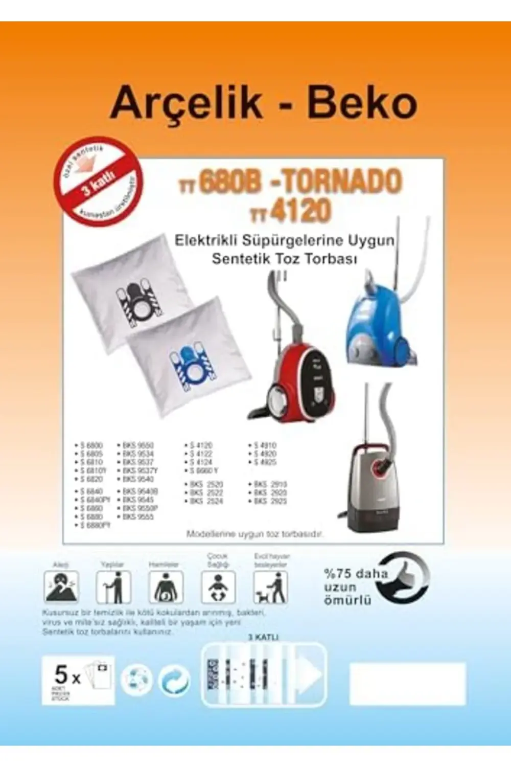 SÜPÜRGE SENTETİK TOZ TORBASI - 20 ADET - MAVİ PLASTİK - ARÇELİK -