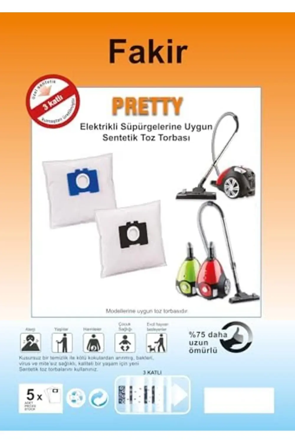 SÜPÜRGE SENTETİK TOZ TORBASI - 20 ADET - SİYAH PLASTİK - FAKİR -