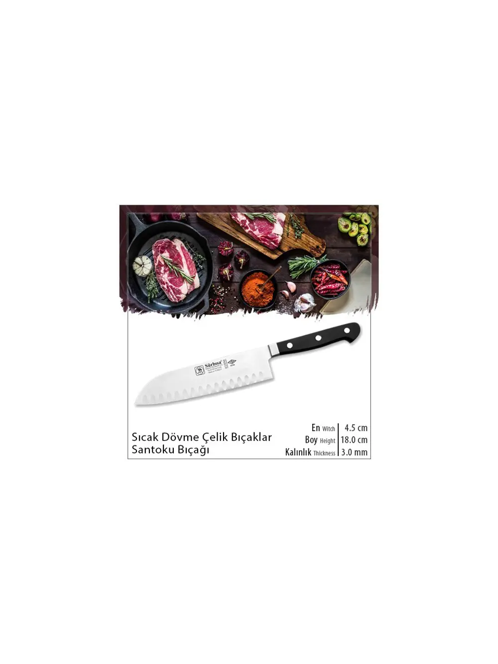 Sürbisa 61950 Sıcak Dövme Oluklu Santoku Şef Aşçı Sürmene Bıçağı 