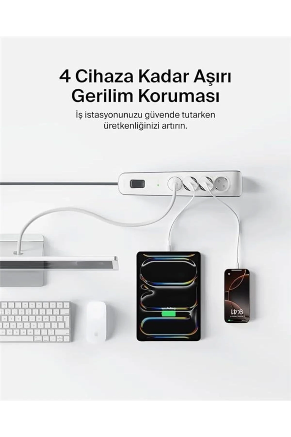 Surgemaster 4'lü priz, yüksek gerilim korumalı (2 m kablo) beyaz/