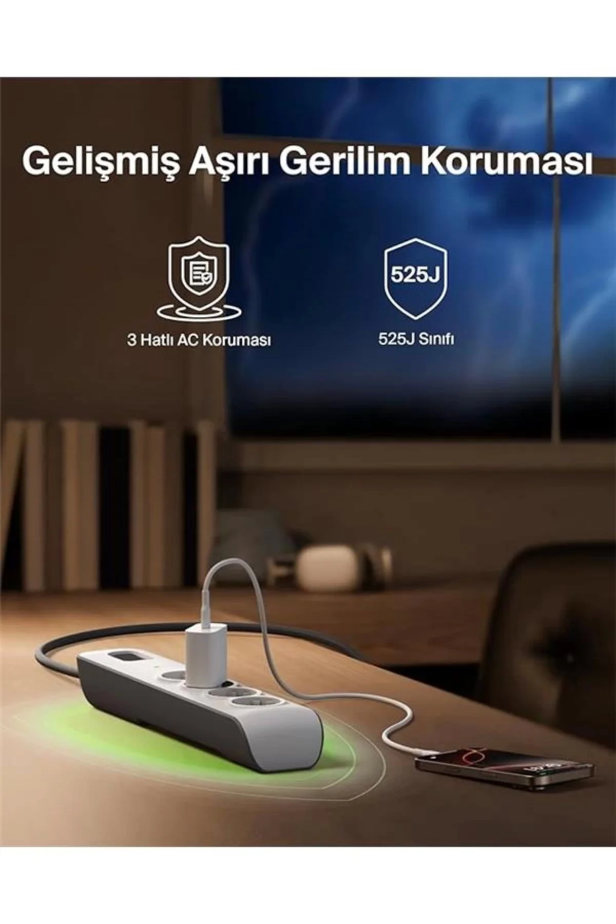 Surgemaster 4'lü priz, yüksek gerilim korumalı (2 m kablo) beyaz/