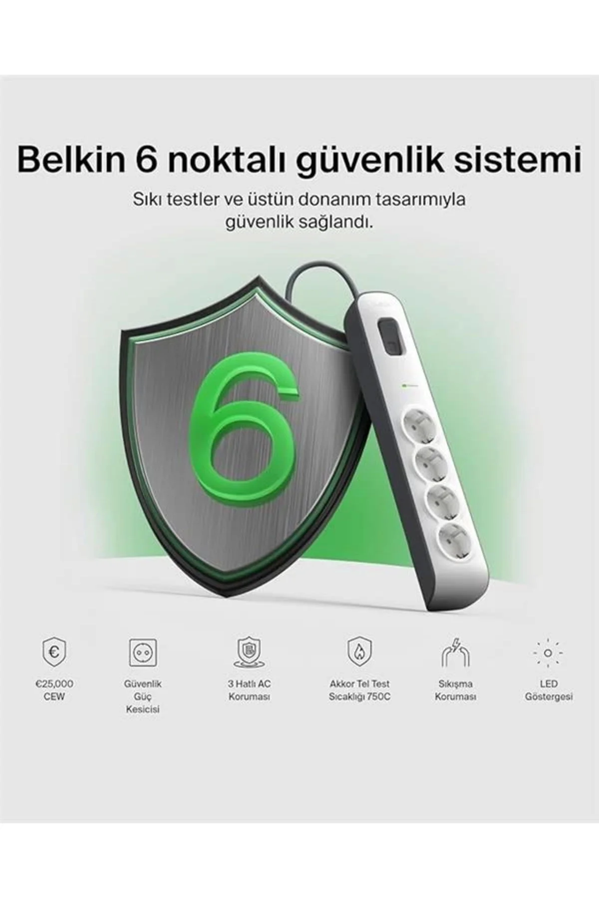 Surgemaster 4'lü priz, yüksek gerilim korumalı (2 m kablo) beyaz/