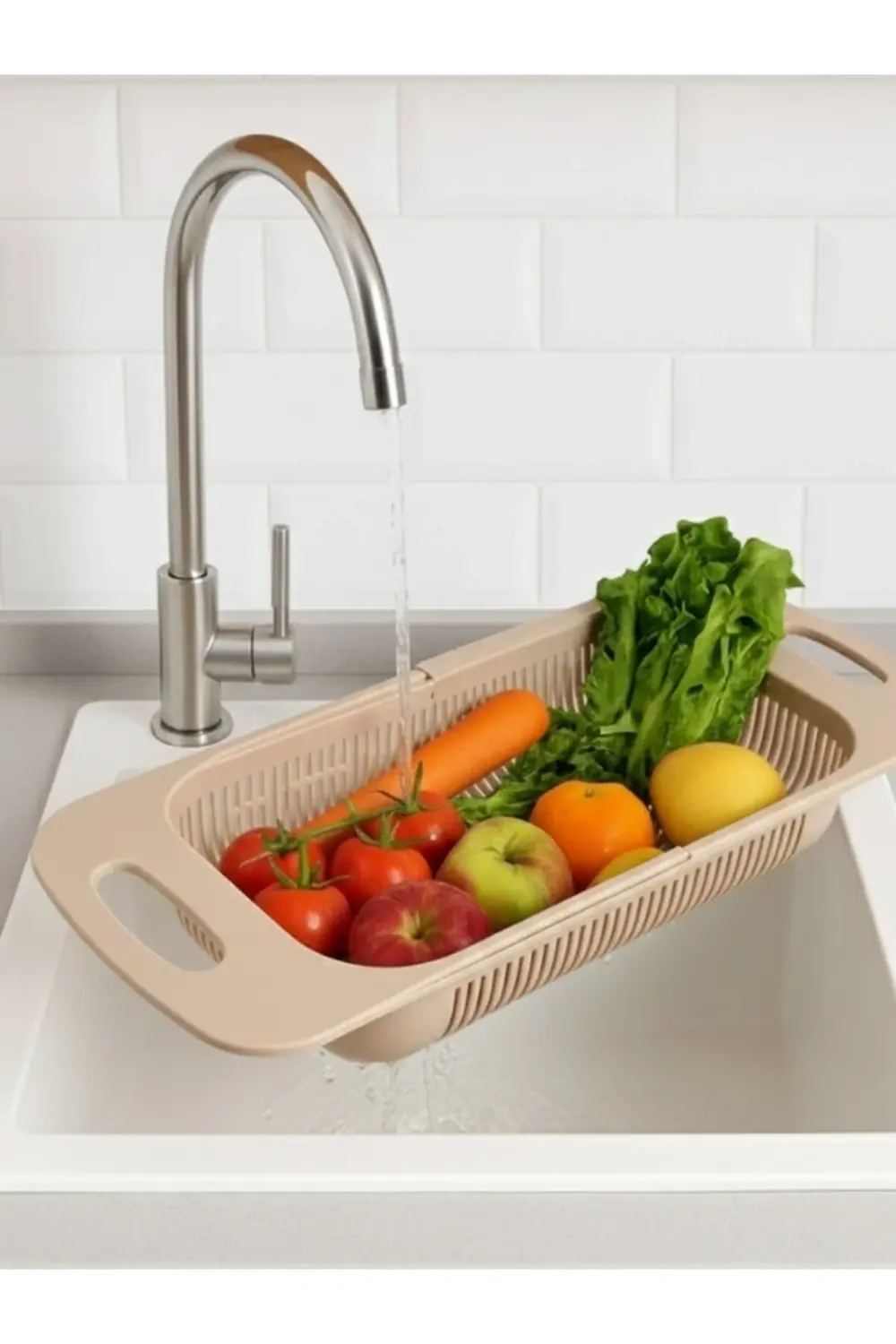 Sürgülü Ayarlanabilen Lavabo Süzgeci, Meyve Sebze Yıkama Süzgeci
