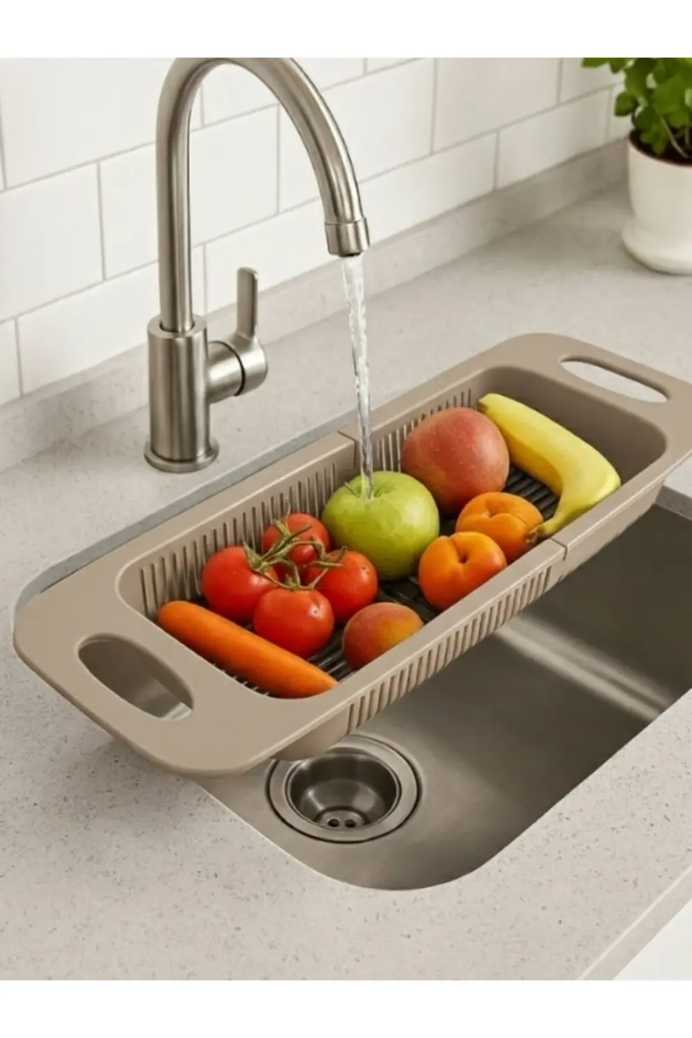 Sürgülü Ayarlanabilen Lavabo Süzgeci, Meyve Sebze Yıkama Süzgeci