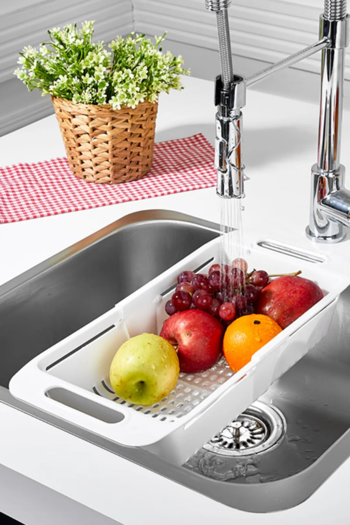 Sürgülü Ayarlanabilir Pratik Lavabo Süzgeci, Uzun Kısa Ayarlı Evye, Meyve Sebze Salata Yıkama Sürgülü Ayarlanabilir Pratik Lavabo Süzgeci, Uzun Kısa Ayarlı Evye, Meyve Sebze Salata Yıkama - Görsel 2