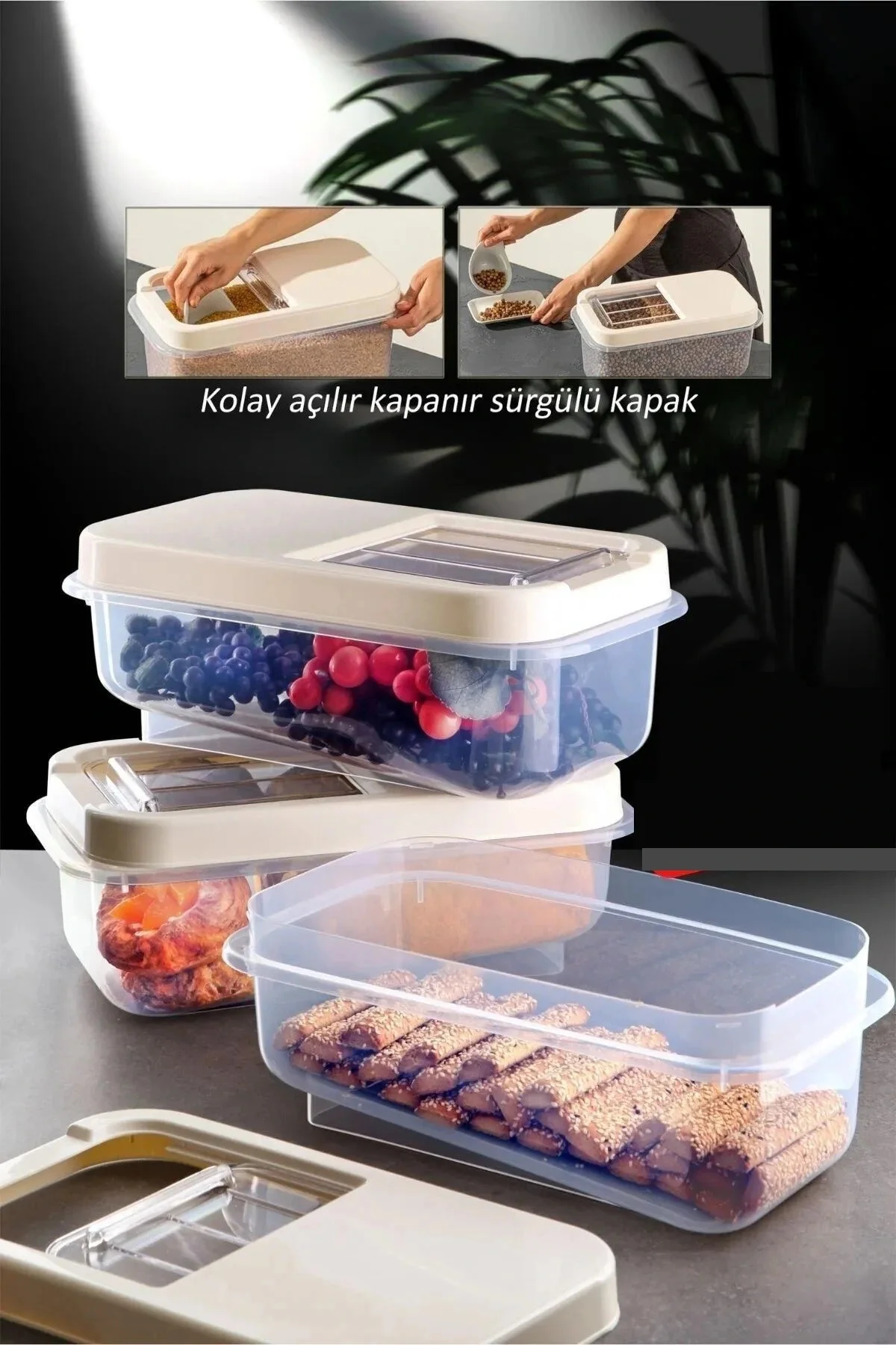 Sürgülü Kapaklı 5 Lt Erzak Bakliyat Un Şeker Saklama Kabı Sürgülü Kapaklı 5 Lt Erzak Bakliyat Un Şeker Saklama Kabı