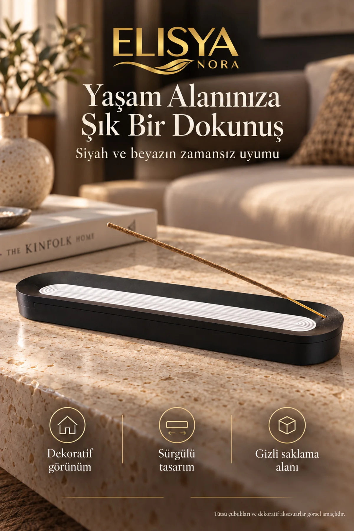 Sürgülü Kapaklı Tütsü Saklama Kutusu Dekoratif Tütsülük Organizer - Görsel 4