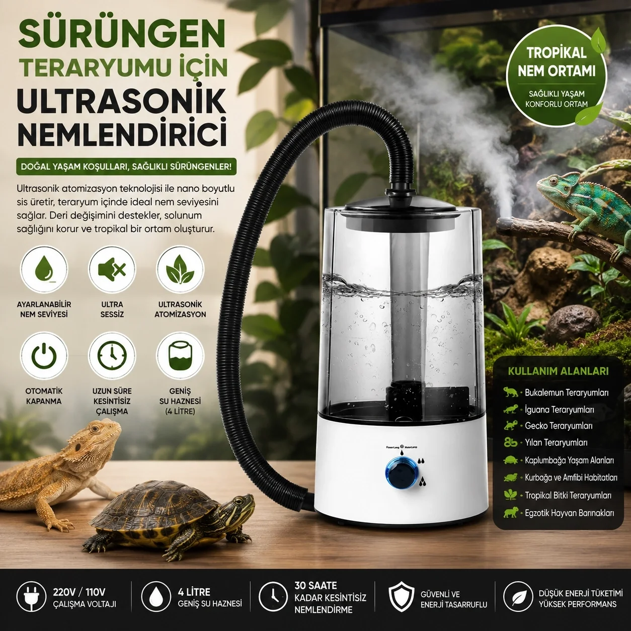 Sürüngen Teraryumu Nemlendirici Sis Makinesi - Ultrasonik Otomatik Buhar Üretici | Bukalemun, İguana, Gecko İçin Fiyatı, Yorumları ve Özellikleri
