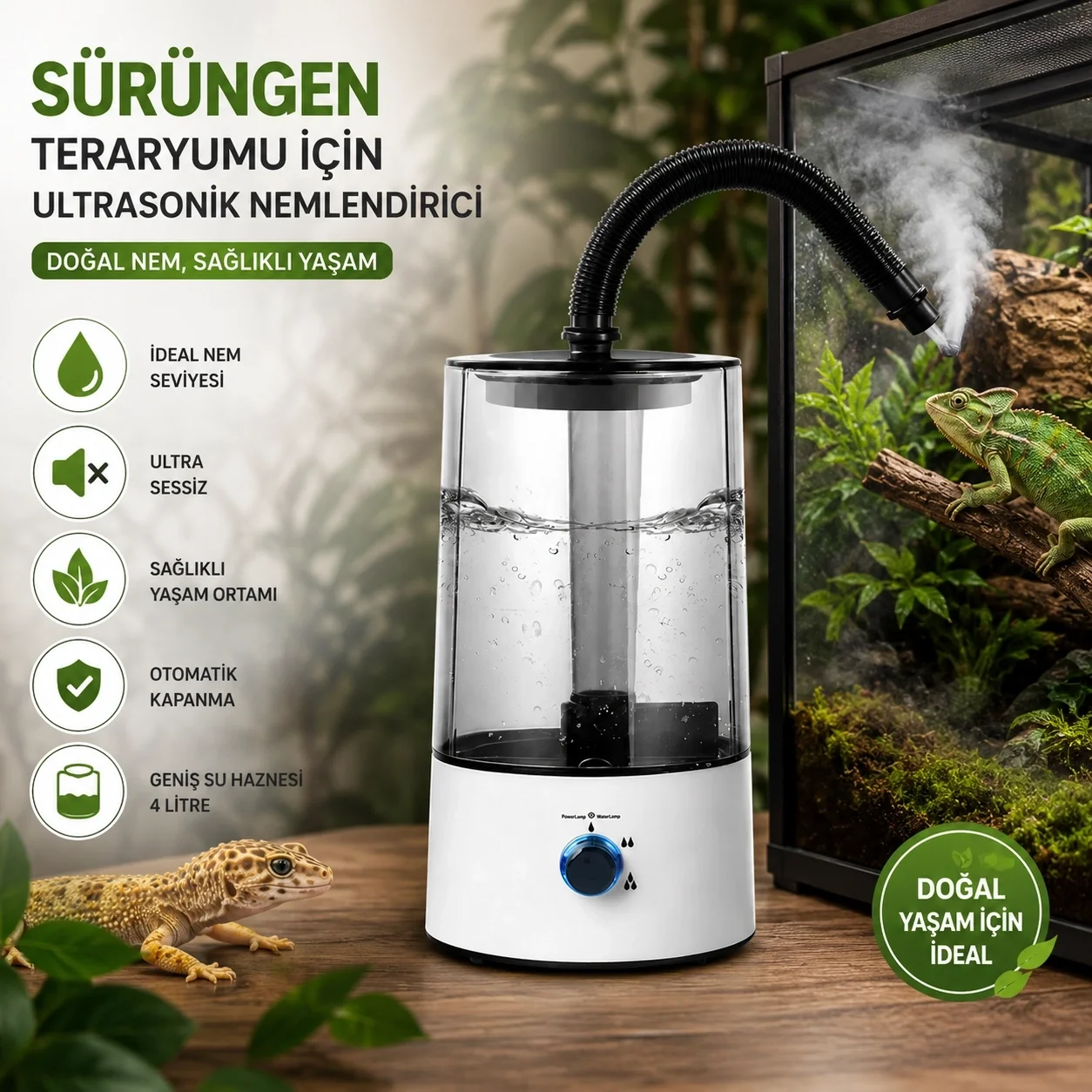 Sürüngen Teraryumu Nemlendirici Sis Makinesi - Ultrasonik Otomatik Buhar Üretici | Bukalemun, İguana, Gecko İçin Fiyatı, Yorumları ve Özellikleri