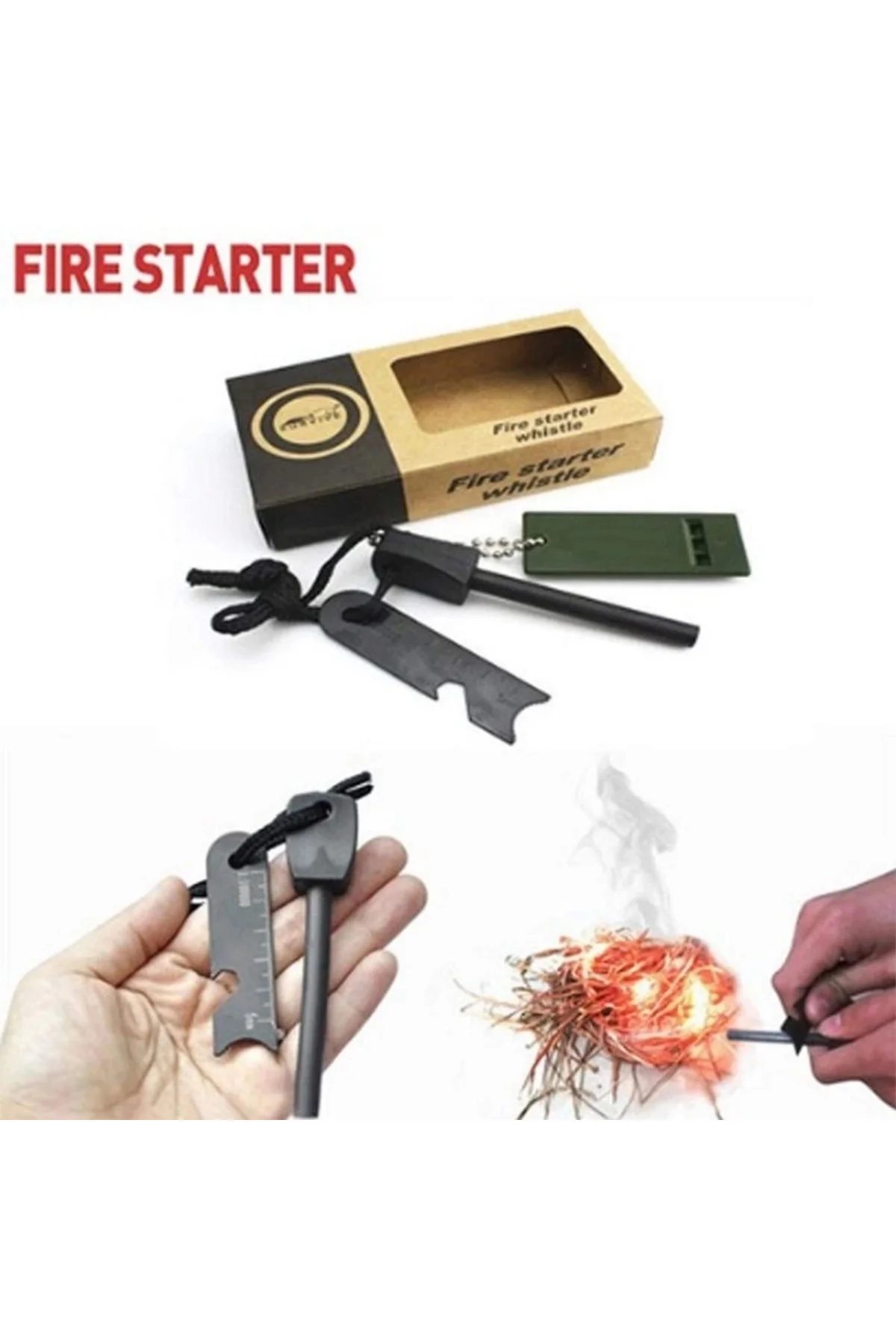 Survive Magnezyum Çubuğu Ateş Başlatıcı Çakmak Taşı