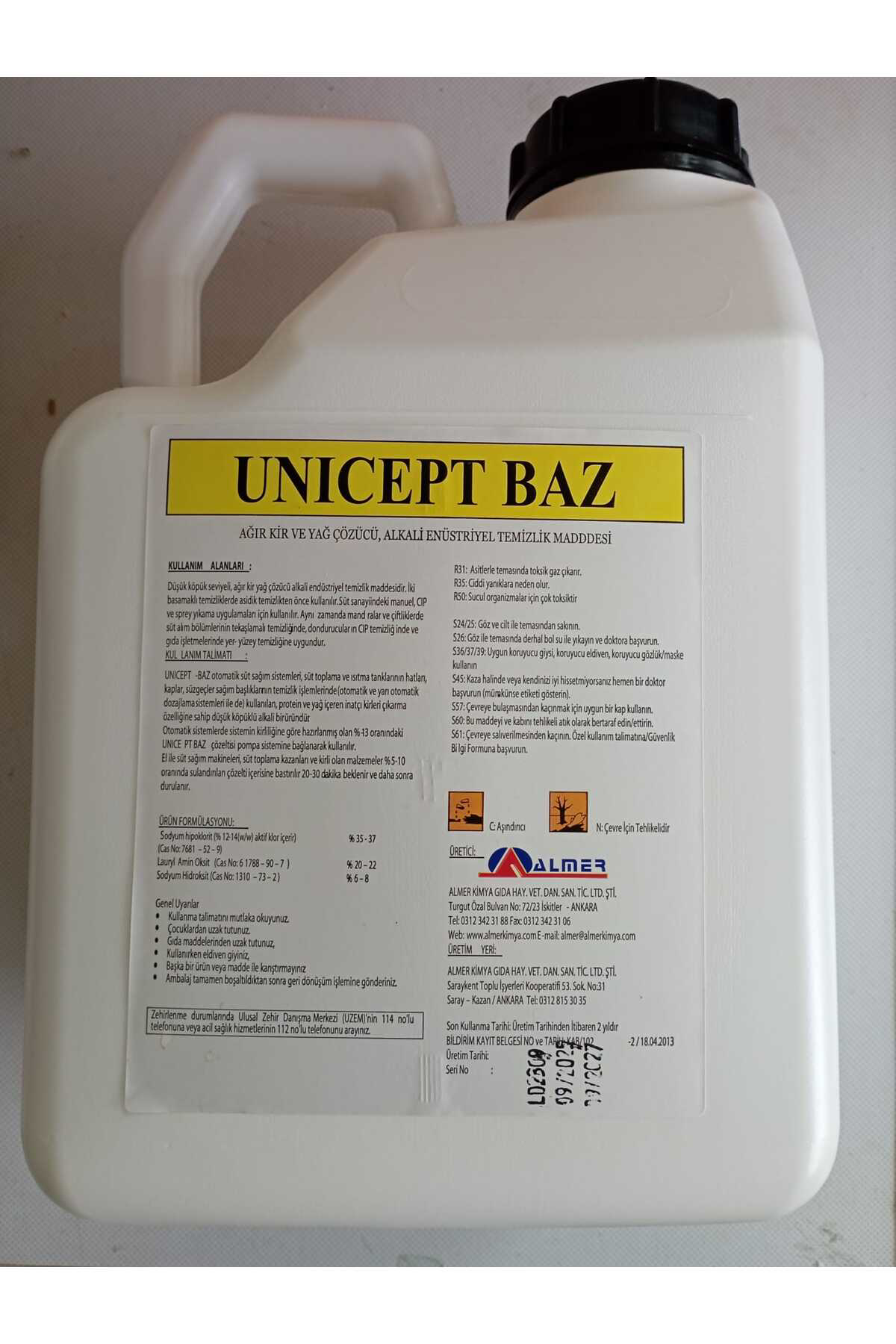 Süt Sağım Makinesi Temizleme Dezenfektanı Unıcept Baz 5 Litre
