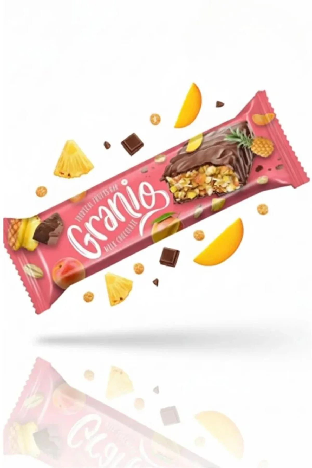 Sütlü Çikolata Kaplamalı Yulaf Ezmeli Tropikal Meyveli Bar 40 Gr X 24 Adet Sütlü Çikolata Kaplamalı Yulaf Ezmeli Tropikal Meyveli Bar 40 Gr X 24 Adet