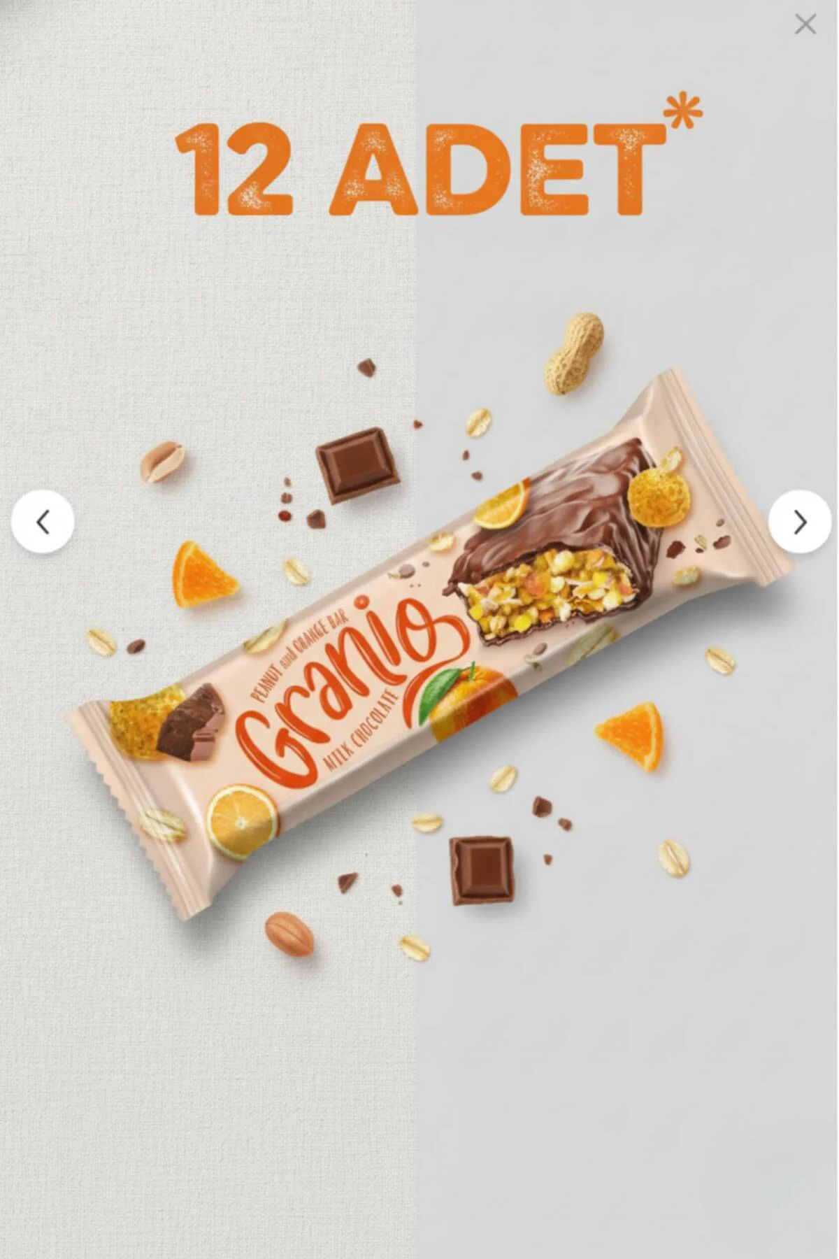 Sütlü Çikolata Kaplamalı Portakallı Meyveli Bar 40 gr X 12 Adet